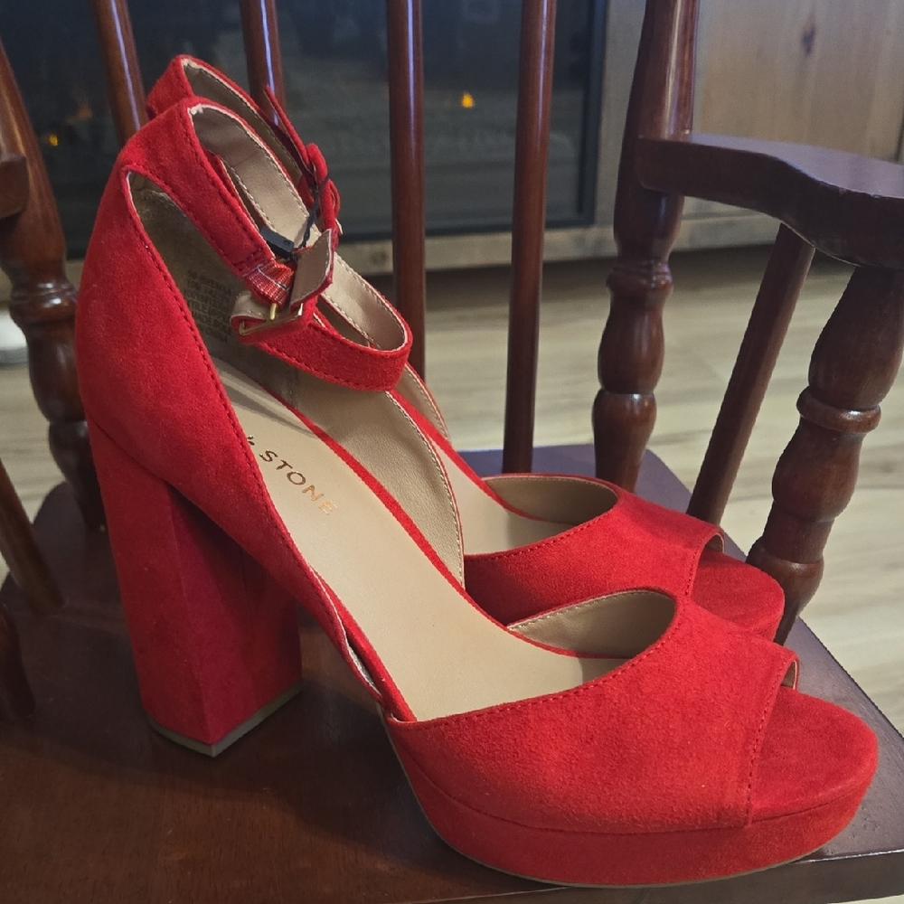 Sun + Stone Red Suede Heels